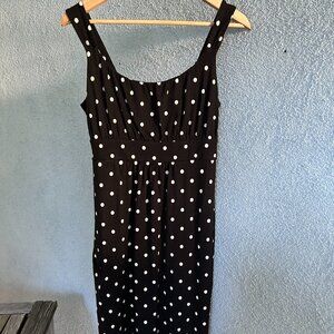 Ann Taylor Sleeveless Polka Dot Black and White Ruched Top Princess Style Dress
